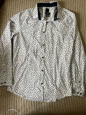 H&M White Shirt with Navy and Red Floral Print